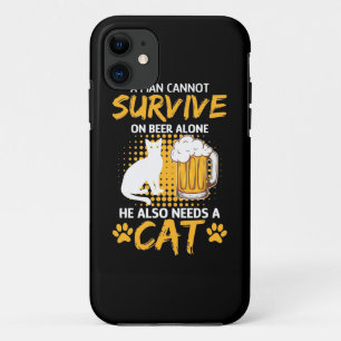 Cat Lover A Man With Beer And Cat iPhone 11 Case