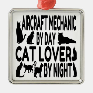 Cat Lover Aircraft Mechanic Metal Ornament