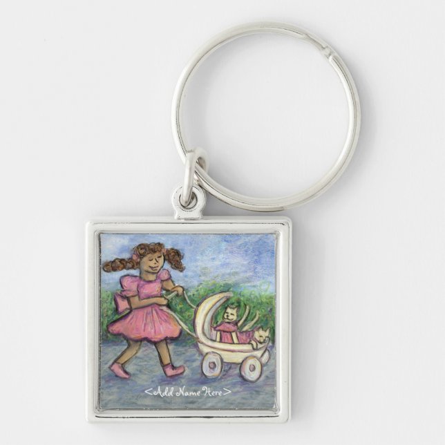 Cat Lover Baby Stroller Personalized Art Keychain (Front)