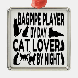 Cat Lover Bagpipe Player Metal Ornament