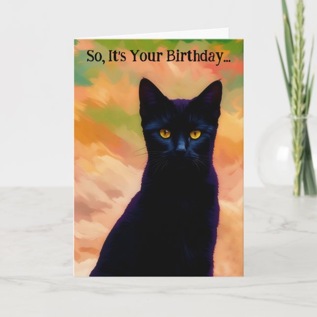 Cat Lover Black Cat Art Funny Pun Birthday Card (Front)