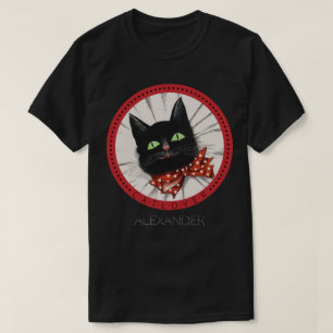 Cat Lover Bow Tie Red Black Green Customized Name T-Shirt