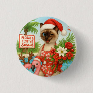 Cat Lover Christmas in July Holiday Pool Party 1 Inch Round Button
