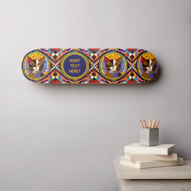 Cat Lover - Colourful Mosaic Kitty - Your Text on Skateboard (Wall Art (Horz))