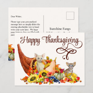 Cat Lover Cornucopia Thanksgiving Holiday Seasonal Postcard