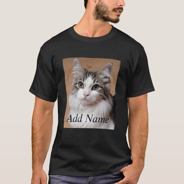 Cat Lover Custom Photo and Name Personalized Black T-Shirt (Front)