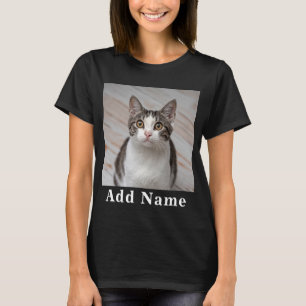Cat Lover Custom Photo and Name Personalized Black T-Shirt
