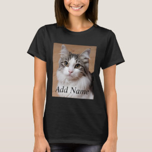 Cat Lover Custom Photo and Name Personalized Black T-Shirt
