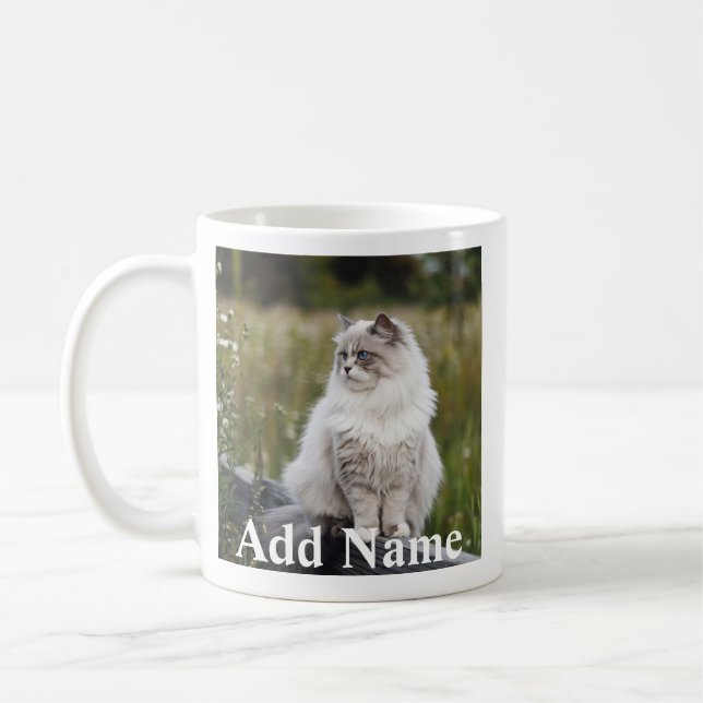 Cat Lover Custom Photo and Name Personalized Coffee Mug (Left)