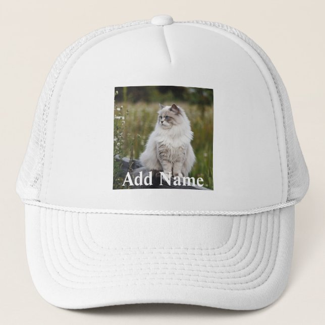 Cat Lover Custom Photo and Name Personalized Trucker Hat (Front)