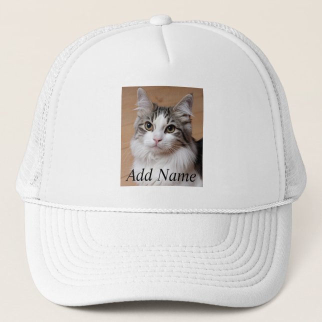 Cat Lover Custom Photo and Name Personalized Trucker Hat (Front)