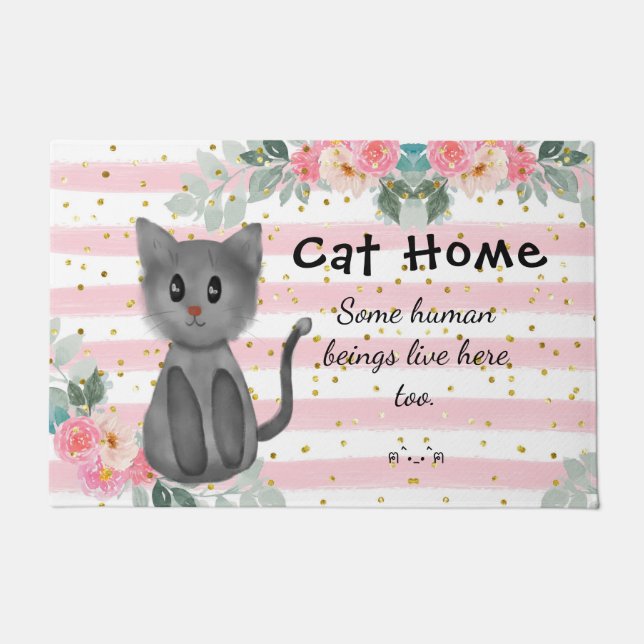 Cat Lover Cute Kitty Kitten Floral Flower Fun  Doormat (Front)