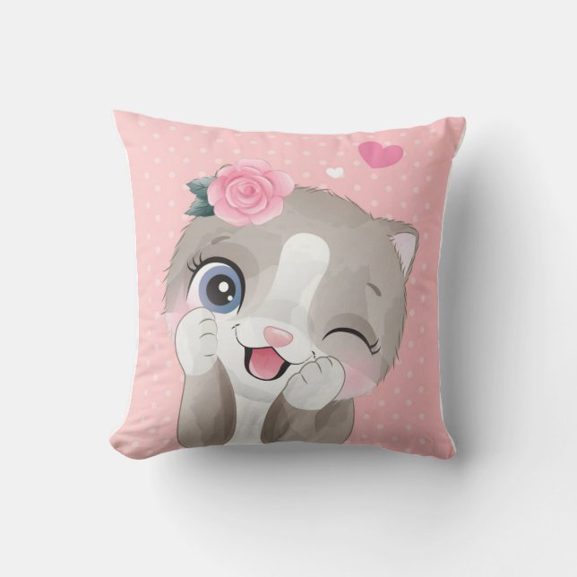Cat Lover | Cute Little Kittens Throw Pillow (Front)