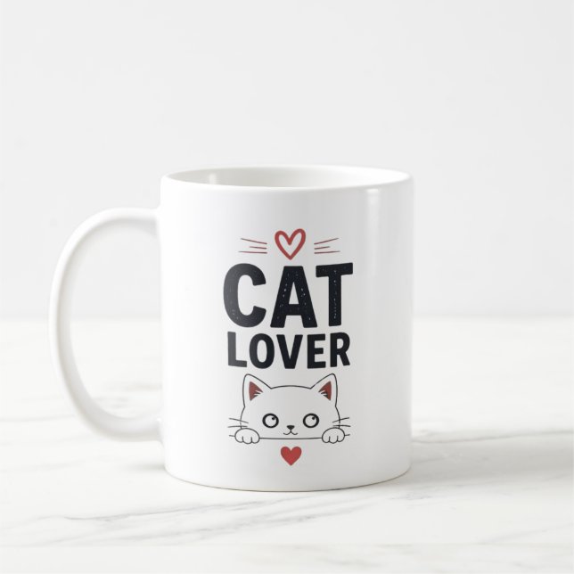 Cat Lover Cute Minimal Cat Illustration Design Coffee Mug (Left)