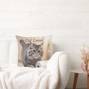 Cat Lover & Dog Lover Dual Side Throw Pillow
