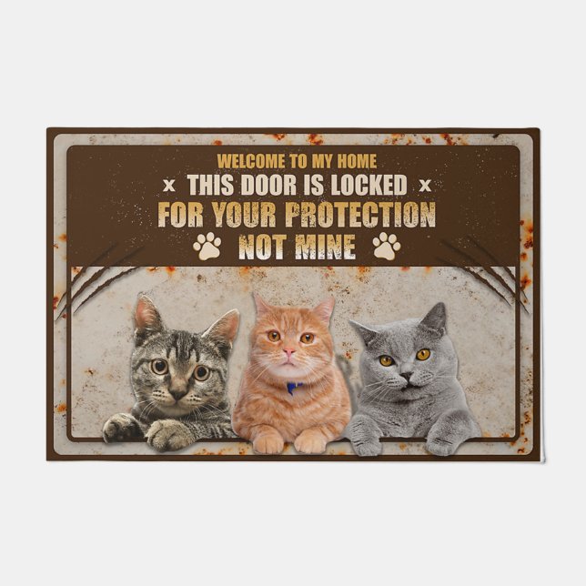 Cat Lover Doormat, Cat Welcome Mat, Funny Cat Gift Doormat (Front)