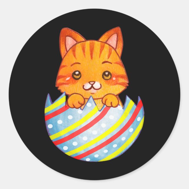 Cat Lover Easter Egg Happy Easter Bunny Ears  Classic Round Sticker (Front)