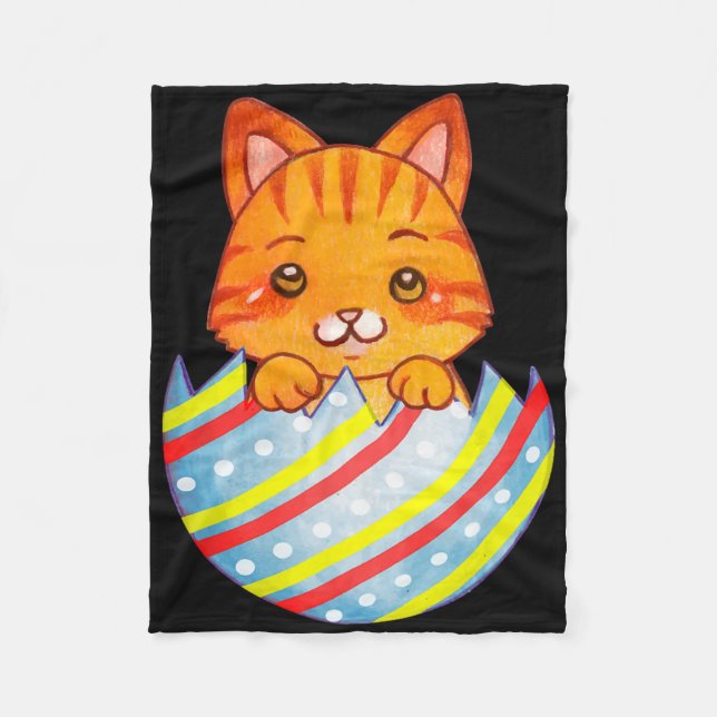 Cat Lover Easter Egg Happy Easter Bunny Ears  Fleece Blanket (Front)