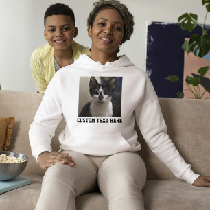 Cat Lover Elegant Pet Photo Black And White Custom Hoodie