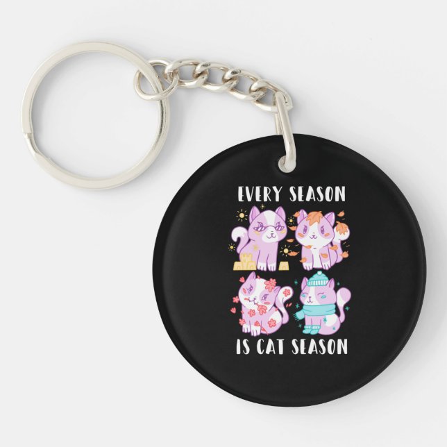 Cat Lover Every Season Is Cat Season Keychain (Front)