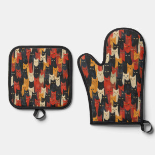 Cat lover Faces Pattern Oven Mitt & Pot Holder Set