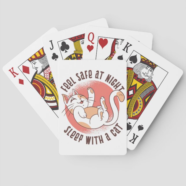 Cat Lover Feel Safe At Night Sleep With A Cat Playing Cards (Back)