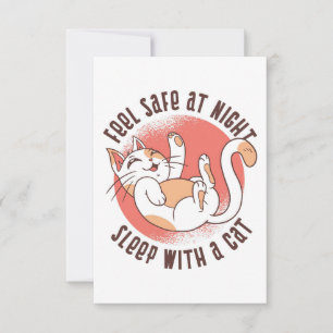 Cat Lover Feel Safe At Night Sleep With A Cat RSVP Card