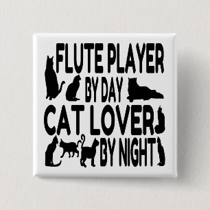 Cat Lover Flute Player 2 Inch Square Button