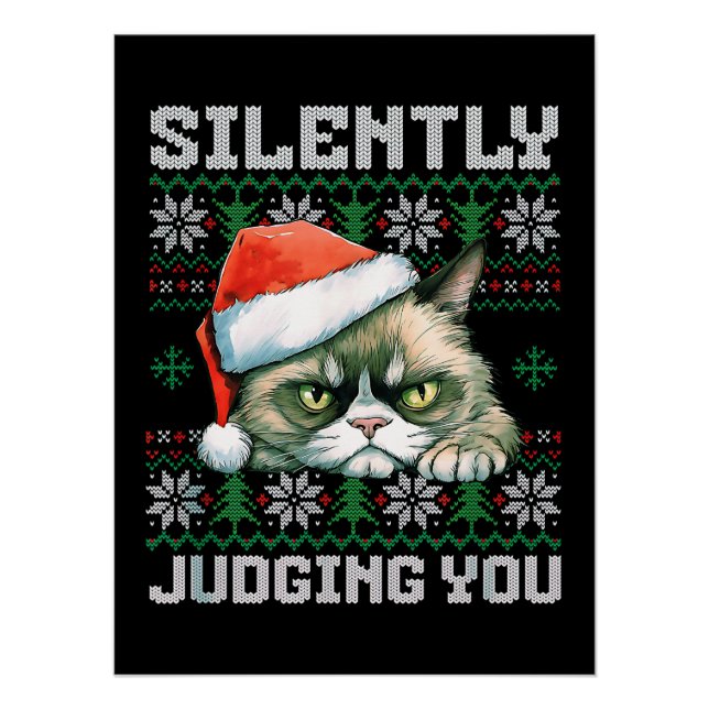 Cat Lover Gift Grumpy Cat In Christmas Poster (Front)