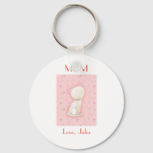 Cat Lover Gift Mama cat and baby Custom Name Keychain