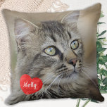 Cat Lover Gift - Pet Keepsake - Cat Photo Throw Pillow<br><div class="desc">Celebrate your best friend with a personalized Pet Pillow . Name will be showcased in a beautiful watercolor heart . Customize with your own photo , and name . See 'personalize this template' to change photo and name , and see 'Customize' for more custom options . Perfect gift for a...</div>