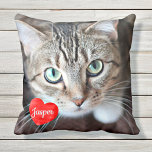 Cat Lover Gift - Pet Memorial - Cat Photo Throw Pillow<br><div class="desc">Celebrate your best friend with a personalized Pet Pillow . Name will be showcased in a beautiful watercolor heart . Customize with your own photo , and name . See 'personalize this template' to change photo and name , and see 'Customize' for more custom options . Perfect gift for a...</div>