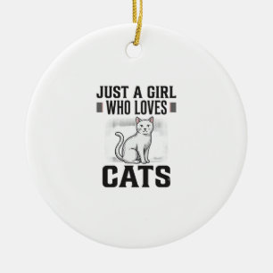 Cat Lover Girl Vintage Engraving Shirt Design_1 Ceramic Ornament