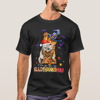 Cat Lover Halloween And Merry Christmas Happy Hall T-Shirt