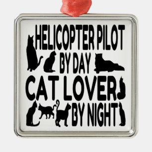 Cat Lover Helicopter Pilot Metal Ornament