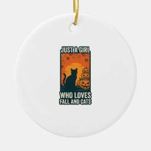 Cat Lover Just A Girl Who Loves Fall And Cats Vint Ceramic Ornament