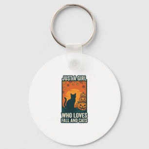 Cat Lover Just A Girl Who Loves Fall And Cats Vint Keychain