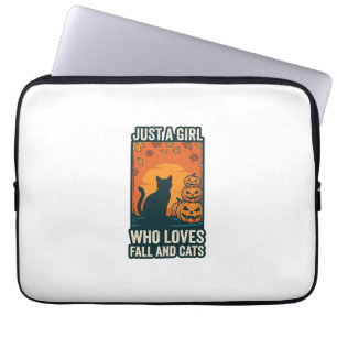 Cat Lover Just A Girl Who Loves Fall And Cats Vint Laptop Sleeve