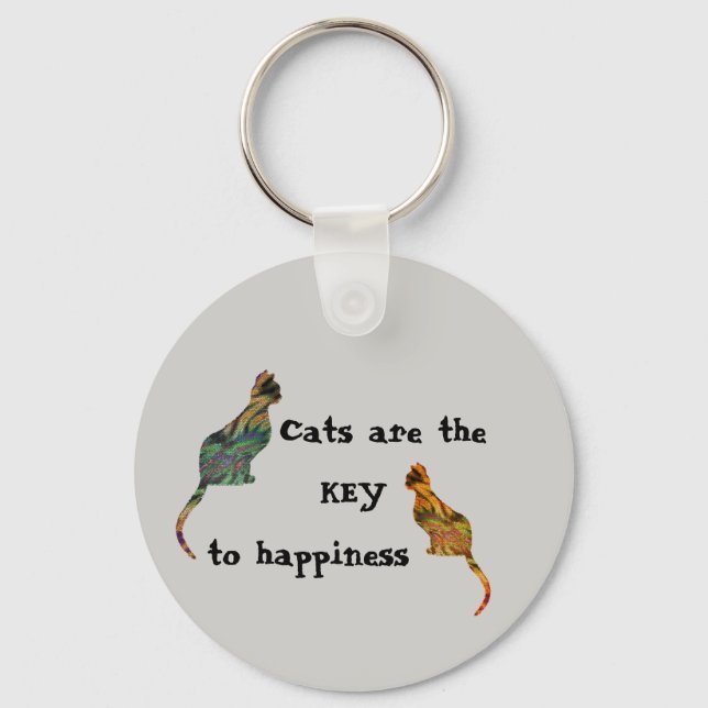 Cat Lover Key To Happiness Pets Mosaic Kittens Keychain (Front)