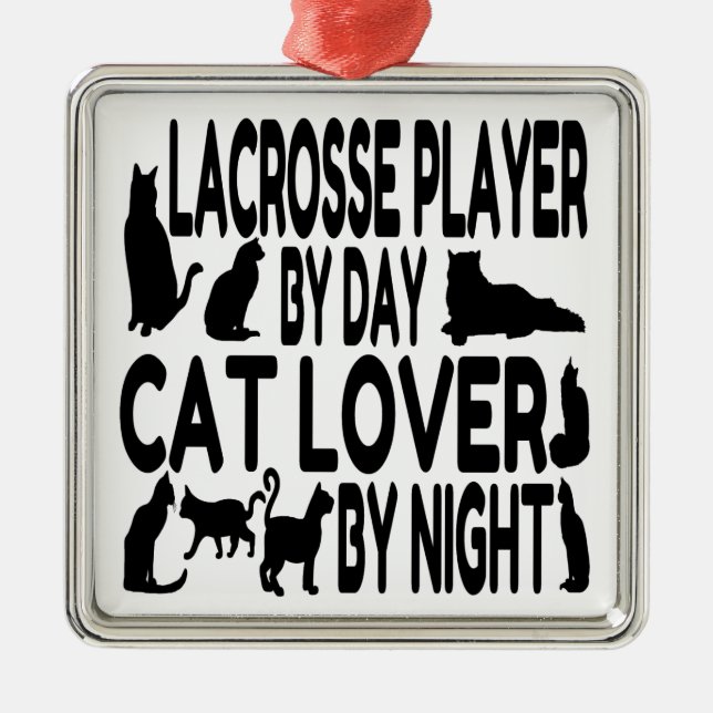 Cat Lover Lacrosse Player Metal Ornament (Front)