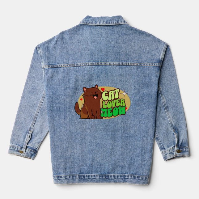 Cat Lover Meow - brown cat Denim Jacket (Back)