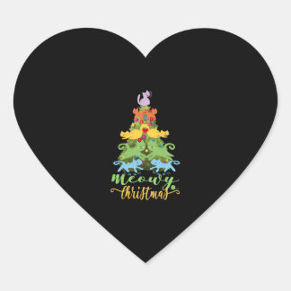 Cat Lover Merry Meowy Christmas Tree Cat Holiday G Heart Sticker