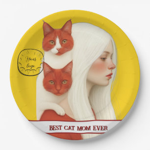 Cat lover Mom Photo  Red Paper Plate
