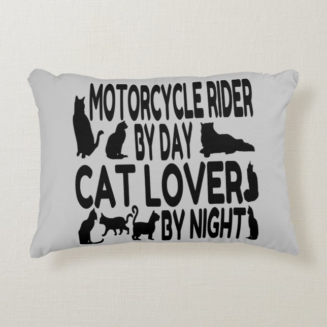 Cat Lover Motorcycle Rider Decorative Pillow (Front)