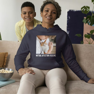 Cat Lover Navy Blue White Quote Custom Pet Photo Hoodie