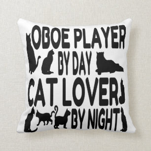 Cat Lover Oboe Player Throw Pillow