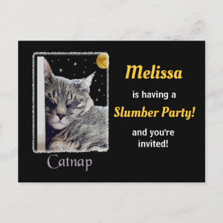 Cat Lover on Black Slumber Party Invitation Postcard