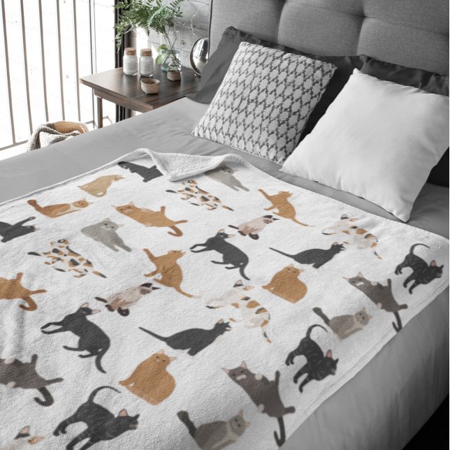 Cat Lover Patten Fun Print Fleece Blanket (Creator Uploaded)