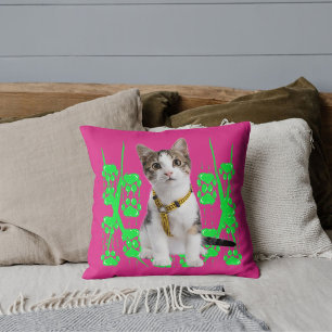 Cat Lover Pet Friends Lime Paw Cute Pink Customize Throw Pillow