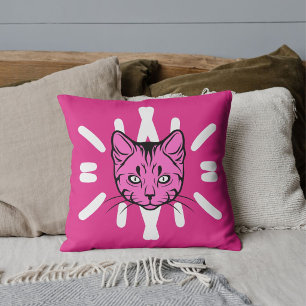 Cat Lover Pet Friends White Stripes Purple Pink Throw Pillow